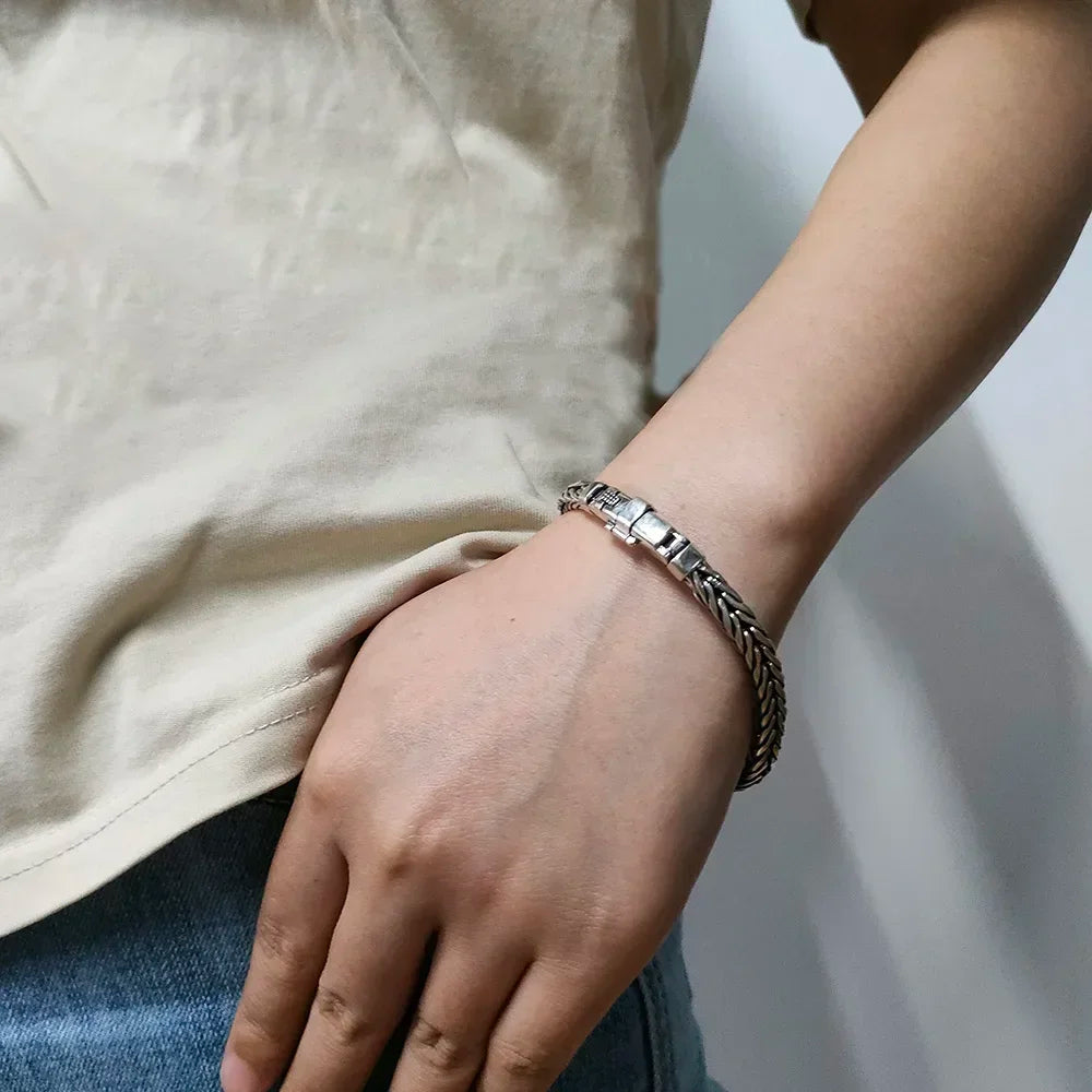 Swanery Men's 925 Sterling Silver Silver Braided Hexagon Bracelet – Handmade Solid Silver Cuff Bracelet For Men