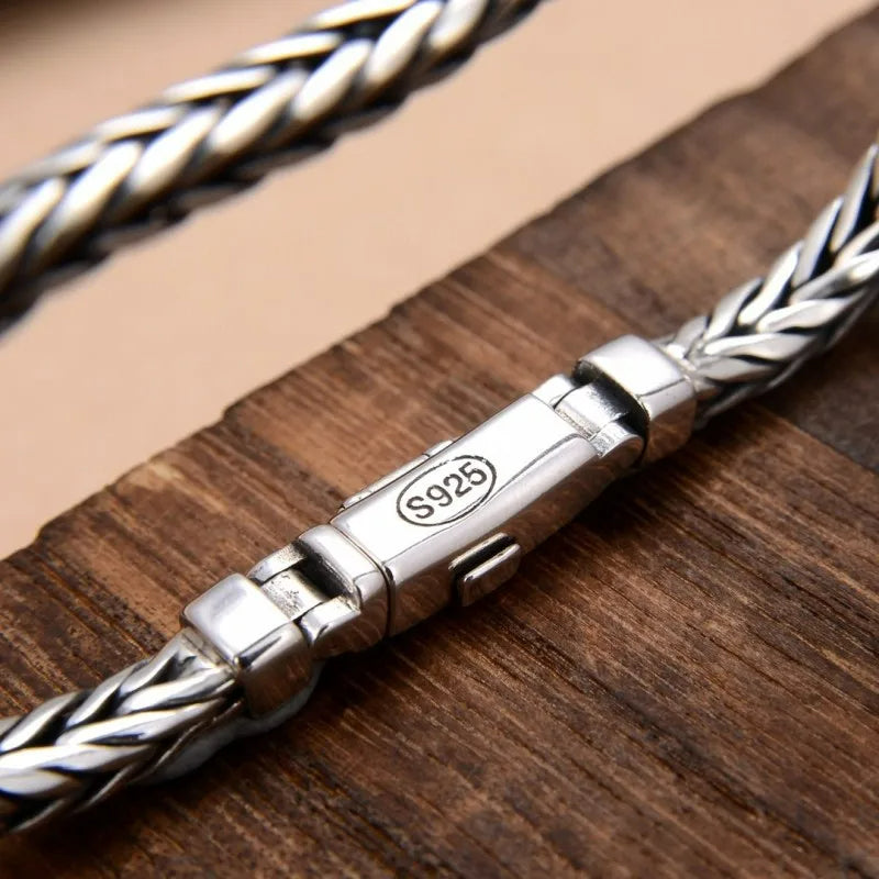 Swanery Men's 925 Sterling Silver Silver Braided Hexagon Bracelet – Handmade Solid Silver Cuff Bracelet For Men