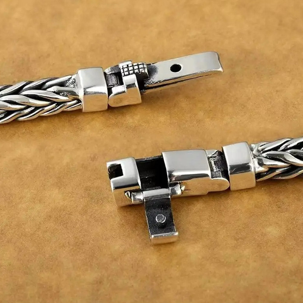 Swanery Men's 925 Sterling Silver Silver Braided Hexagon Bracelet – Handmade Solid Silver Cuff Bracelet For Men