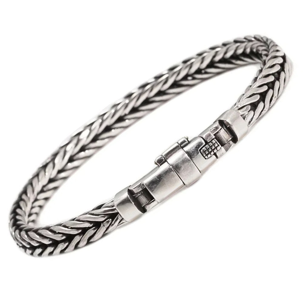 Swanery Men's 925 Sterling Silver Silver Braided Hexagon Bracelet – Handmade Solid Silver Cuff Bracelet For Men