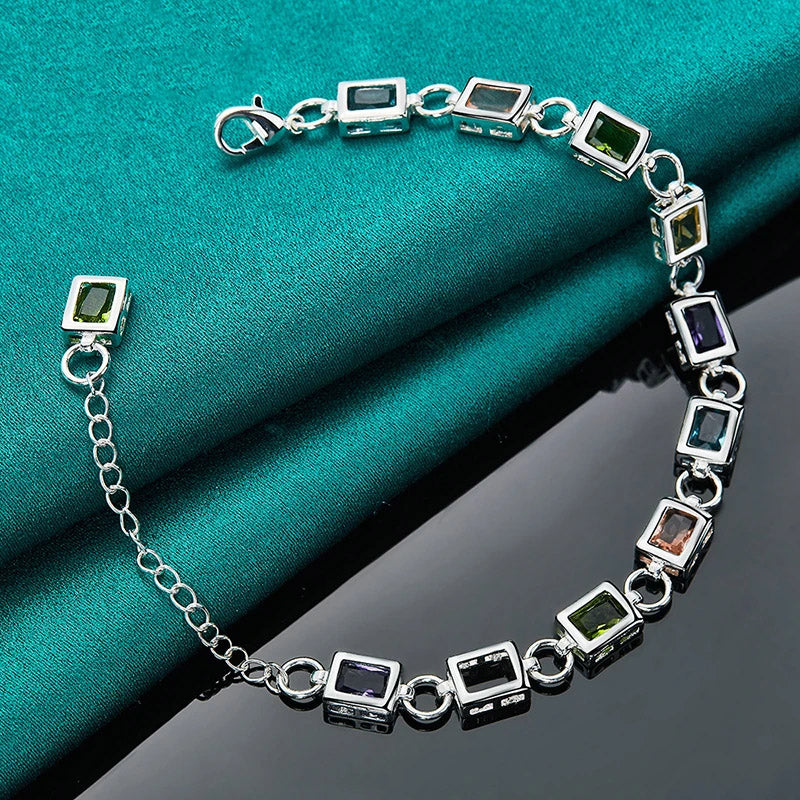 AAA Zircon Multi-color Bracelet 925 Sterling Square Silver bracelet for Women