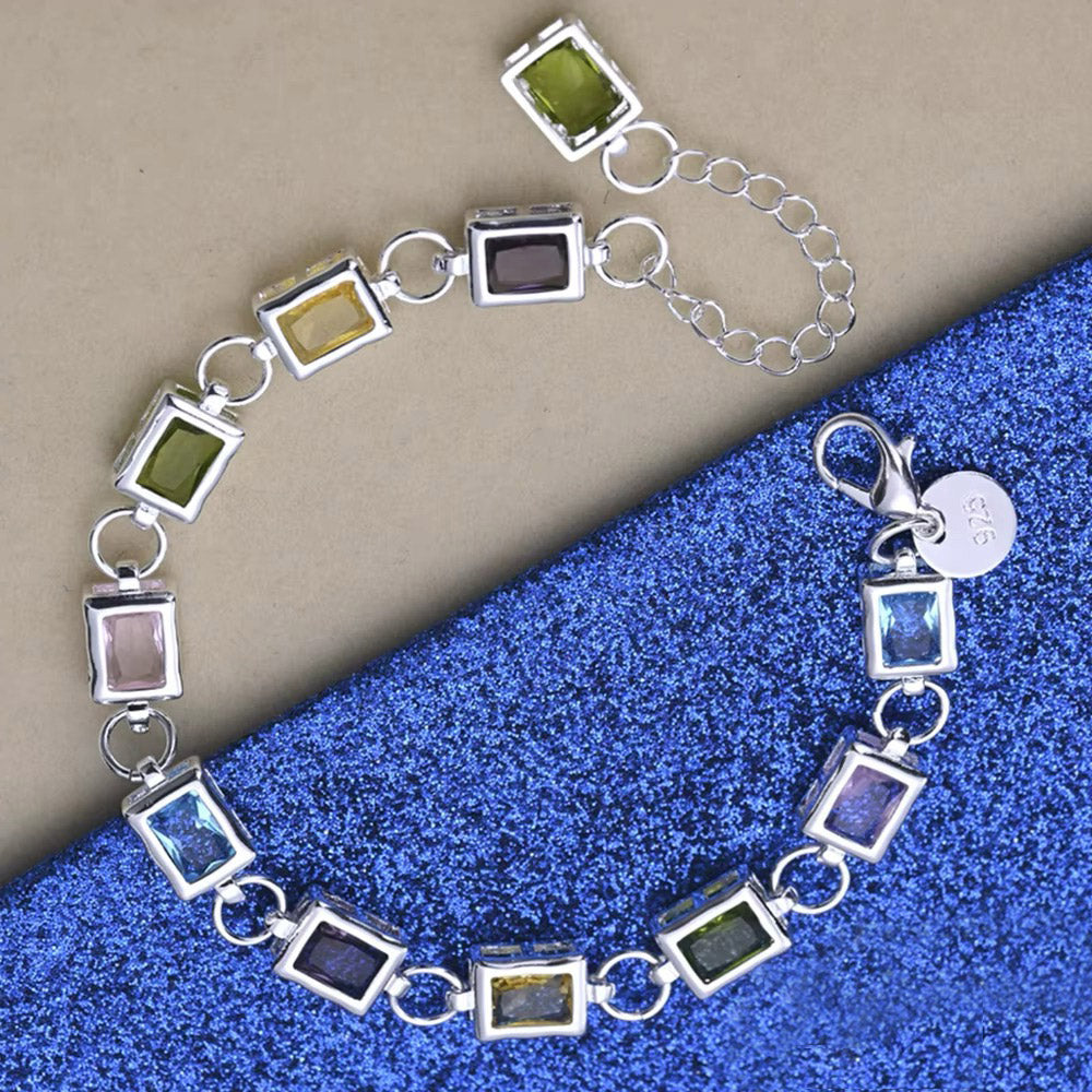 AAA Zircon Multi-color Bracelet 925 Sterling Square Silver bracelet for Women