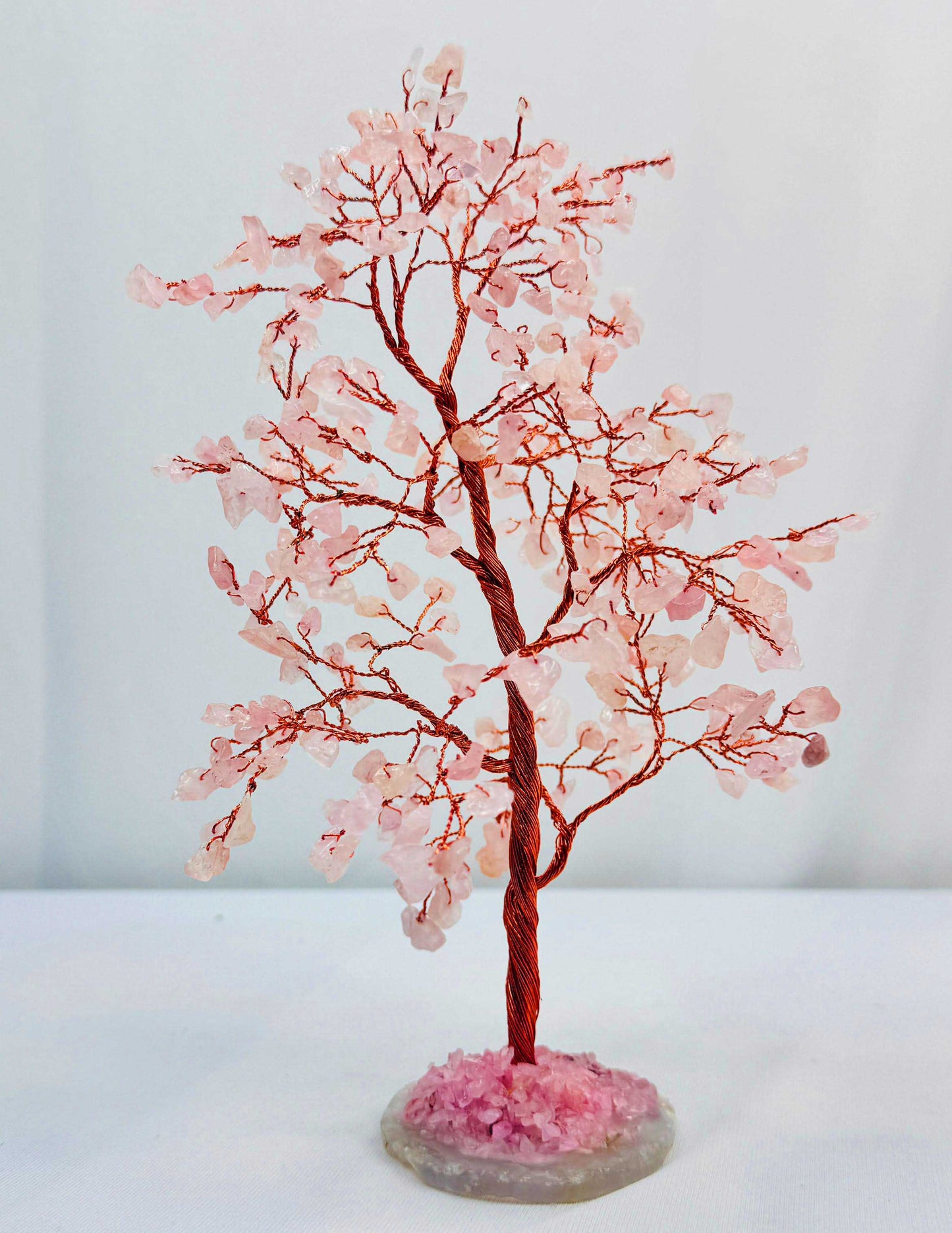 Rose quartz crystal tree of life