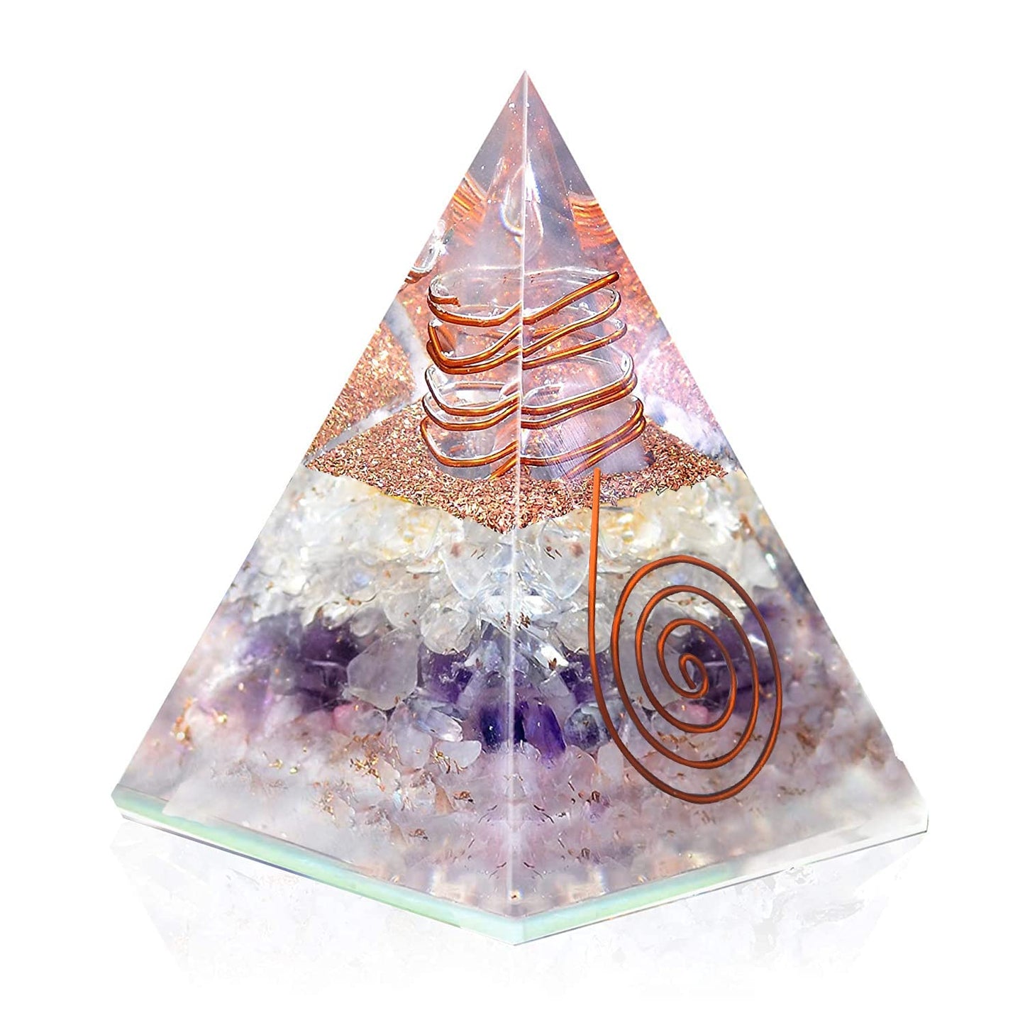 Amethyst, Clear Quartz & Rose Quartz Triple Layered Orgone Pyramid