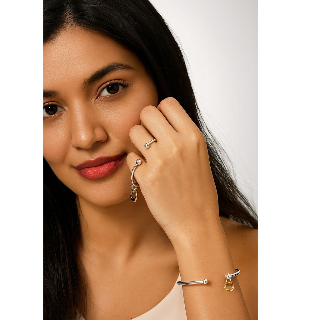 Swanery Sterling Silver Gold Heart Cuff Bangle Bracelet For Women | Gifts For Women