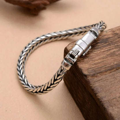 Swanery Men's 925 Sterling Silver Silver Braided Hexagon Bracelet  – Handmade Solid Silver Cuff Bracelet For Men