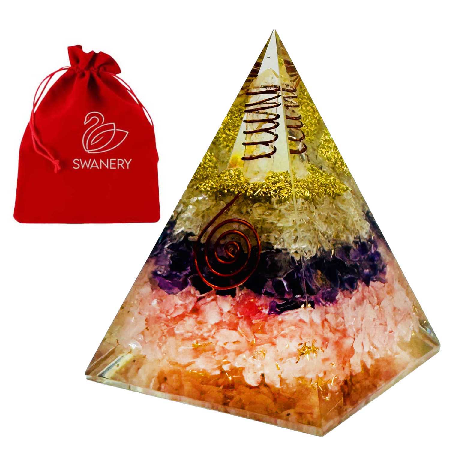 Reiki Energy Charged Orgone Pyramid - Rose Quartz , Amethyst and Clear Quartz