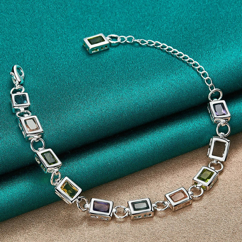 AAA Zircon Multi-color Bracelet 925 Sterling Square Silver bracelet for Women
