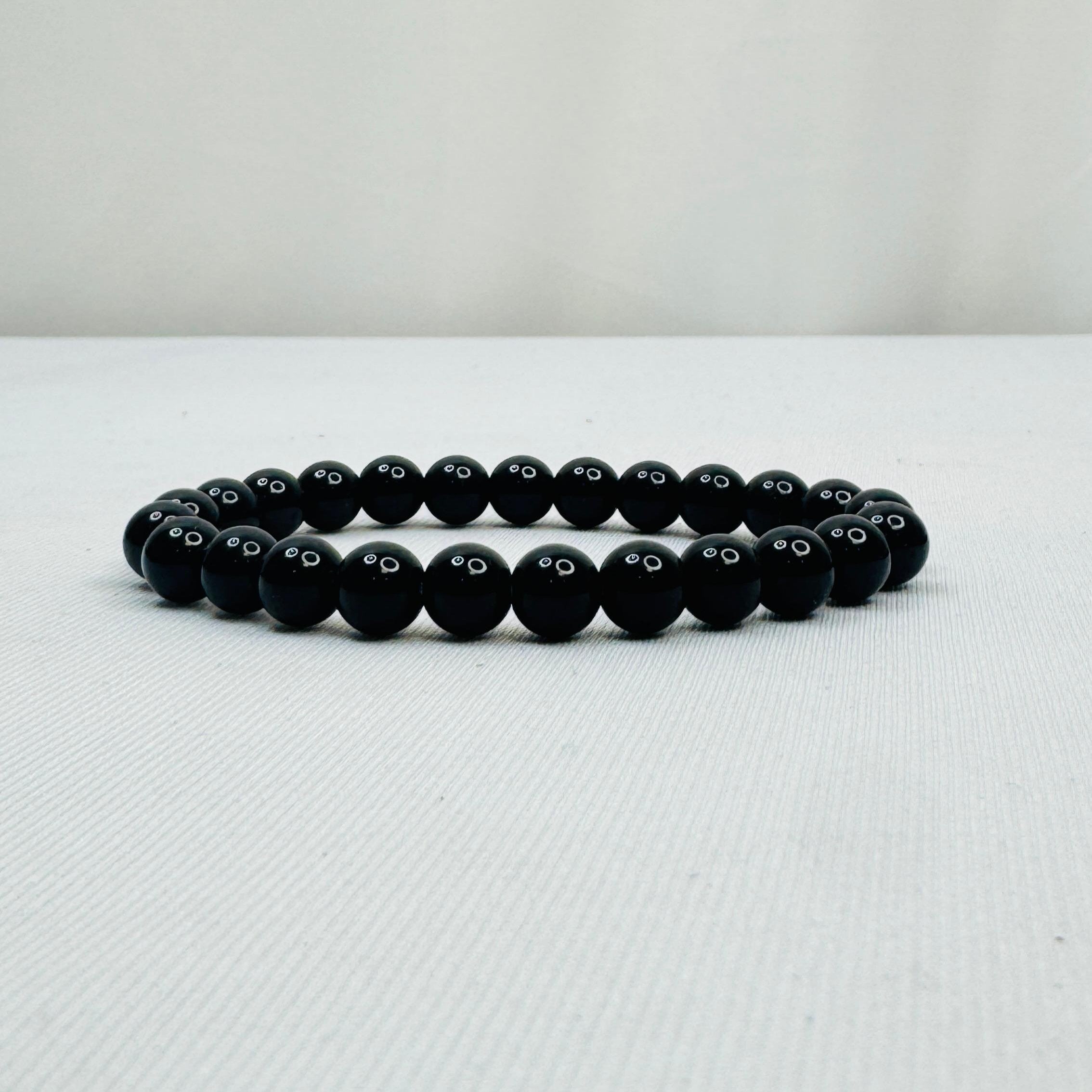 Black bracelet for Men Natural Black Tourmaline Bracelet - 8mm Beads, Stretch Elastic, Protective Healing Crystal Bracelet (8cm)