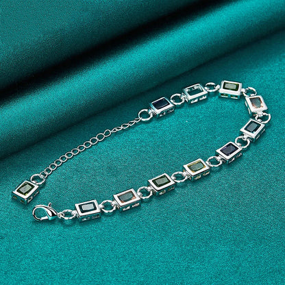AAA Zircon Multi-color Bracelet 925 Sterling Square Silver bracelet for Women