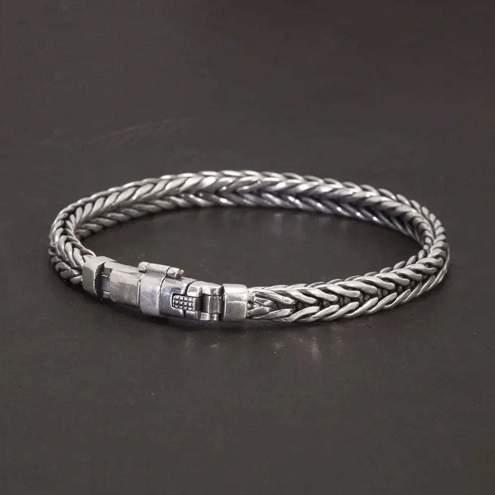 Swanery Men's 925 Sterling Silver Silver Braided Hexagon Bracelet  – Handmade Solid Silver Cuff Bracelet For Men