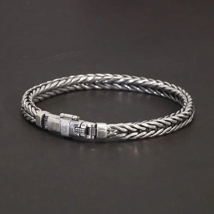 Swanery Men's 925 Sterling Silver Silver Braided Hexagon Bracelet  – Handmade Solid Silver Cuff Bracelet For Men