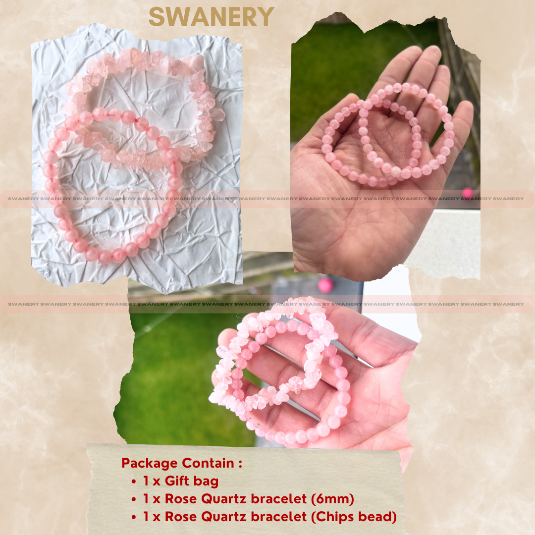 Rose Quartz Stackable Bracelet Set – 6mm Bead & Chip Bracelets