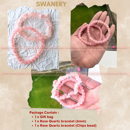Rose Quartz Stackable Bracelet Set – 6mm Bead & Chip Bracelets