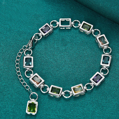 AAA Zircon Multi-color Bracelet 925 Sterling Square Silver bracelet for Women