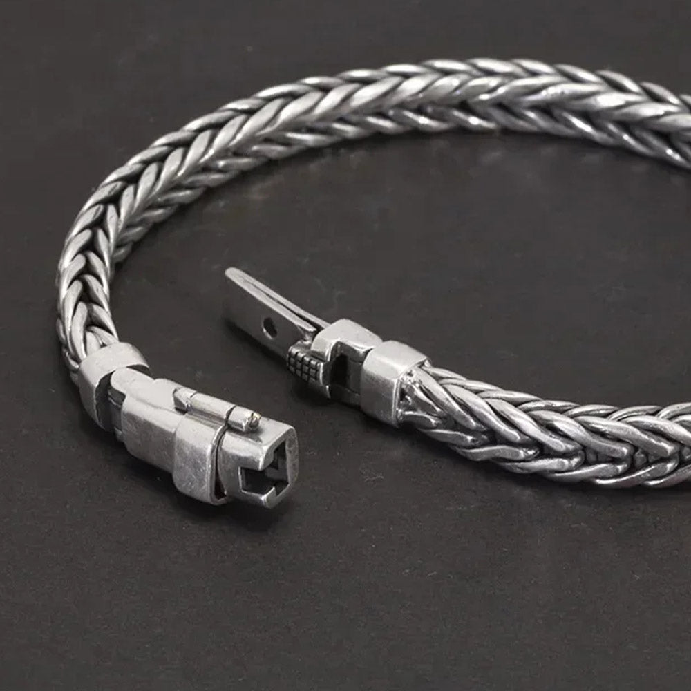 Swanery Men's 925 Sterling Silver Silver Braided Hexagon Bracelet  – Handmade Solid Silver Cuff Bracelet For Men