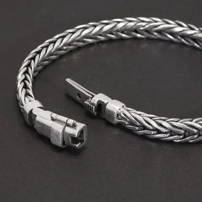 Swanery Men's 925 Sterling Silver Silver Braided Hexagon Bracelet  – Handmade Solid Silver Cuff Bracelet For Men