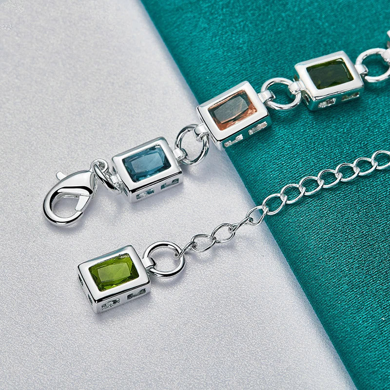 AAA Zircon Multi-color Bracelet 925 Sterling Square Silver bracelet for Women