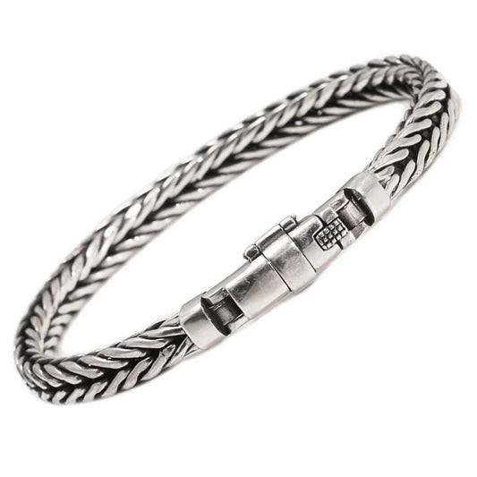 Swanery Men's 925 Sterling Silver Silver Braided Hexagon Bracelet  – Handmade Solid Silver Cuff Bracelet For Men