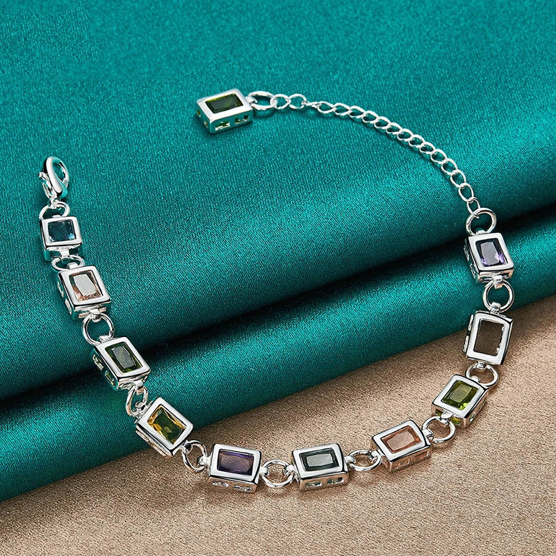 AAA Zircon Multi-color Bracelet 925 Sterling Square Silver bracelet for Women