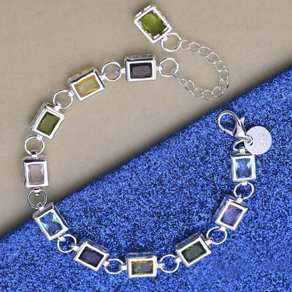 AAA Zircon Multi-color Bracelet 925 Sterling Square Silver bracelet for Women