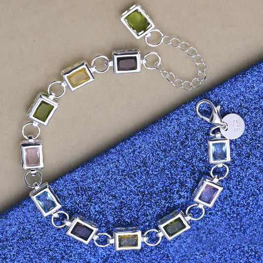 AAA Zircon Multi-color Bracelet 925 Sterling Square Silver bracelet for Women
