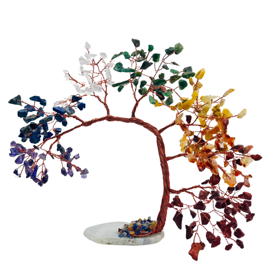 7 Chakra Gemstone Tree with Copper Wire and Agate Base for Gift House Warming, spiritual gifts for women , house decorations living room,