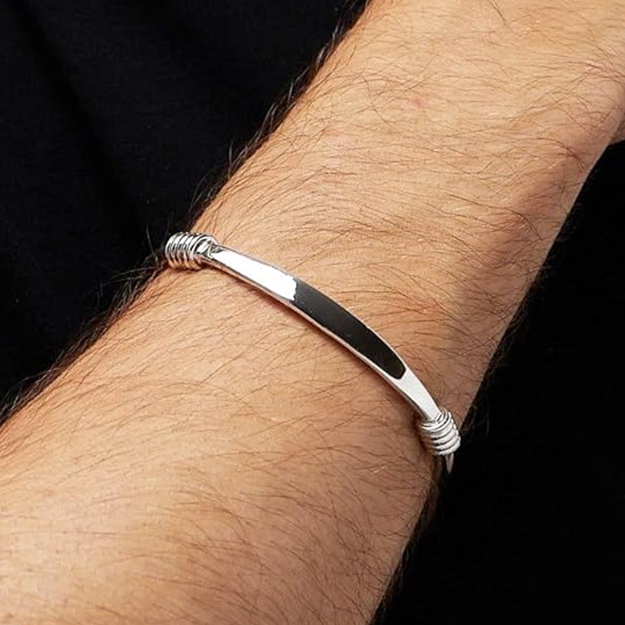 Swanery Men's 925 Sterling Silver Spiral Ends Cuff Bangle Bracelet Gifts for Men