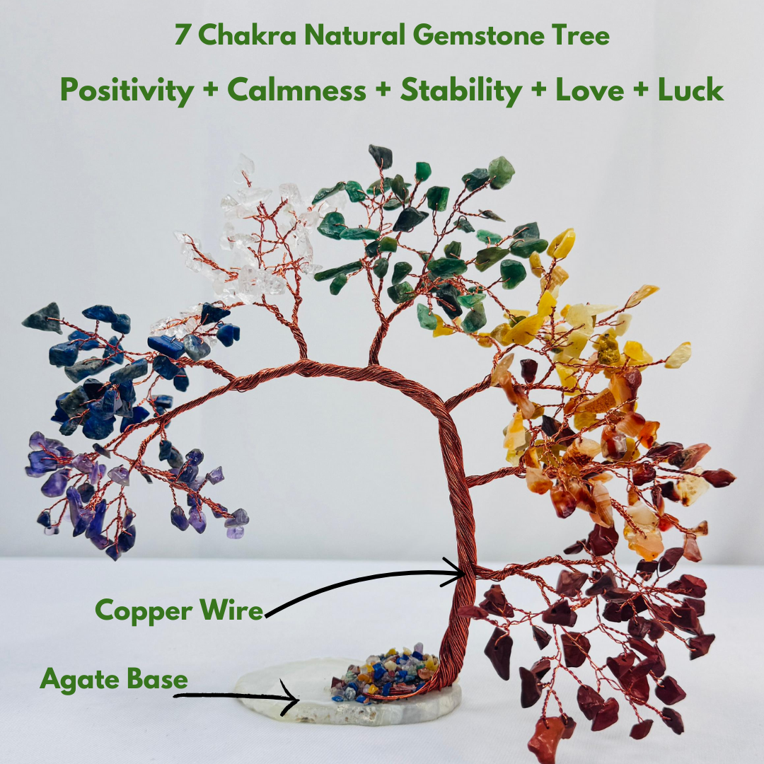 7 Chakra Gemstone Tree with Copper Wire and Agate Base for Gift House Warming, spiritual gifts for women , house decorations living room,