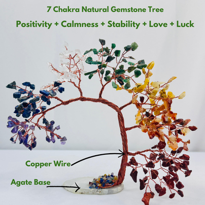 7 Chakra Gemstone Tree with Copper Wire and Agate Base for Gift House Warming, spiritual gifts for women , house decorations living room,