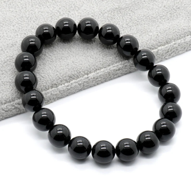 Black bracelet for Men Natural Black Tourmaline Bracelet - 8mm Beads, Stretch Elastic, Protective Healing Crystal Bracelet (8cm)