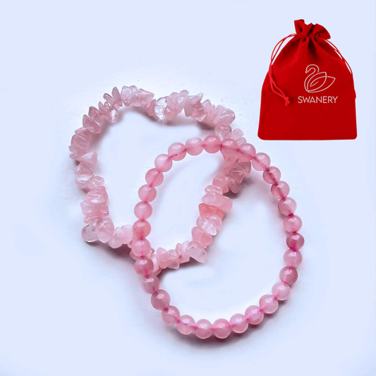 Rose Quartz Stackable Bracelet Set – 6mm Bead & Chip Bracelets