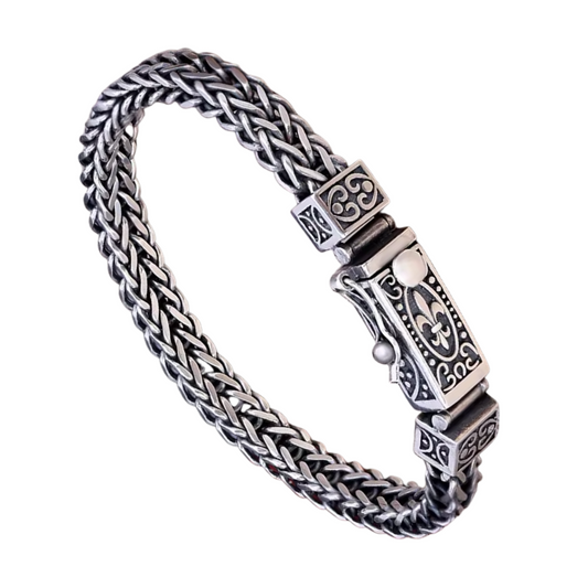 Swanery Men's 925 Sterling Silver Silver Braided Hexagon Bracelet  – Handmade Solid Silver Cuff Bracelet For Men