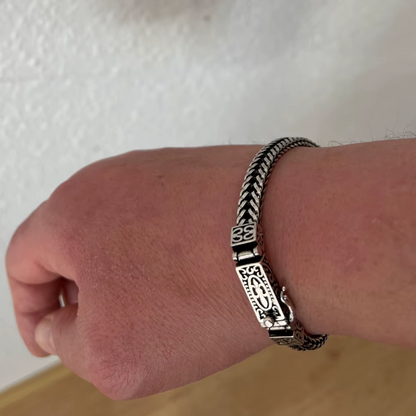 Swanery Men's 925 Sterling Silver Silver Braided Hexagon Bracelet  – Handmade Solid Silver Cuff Bracelet For Men