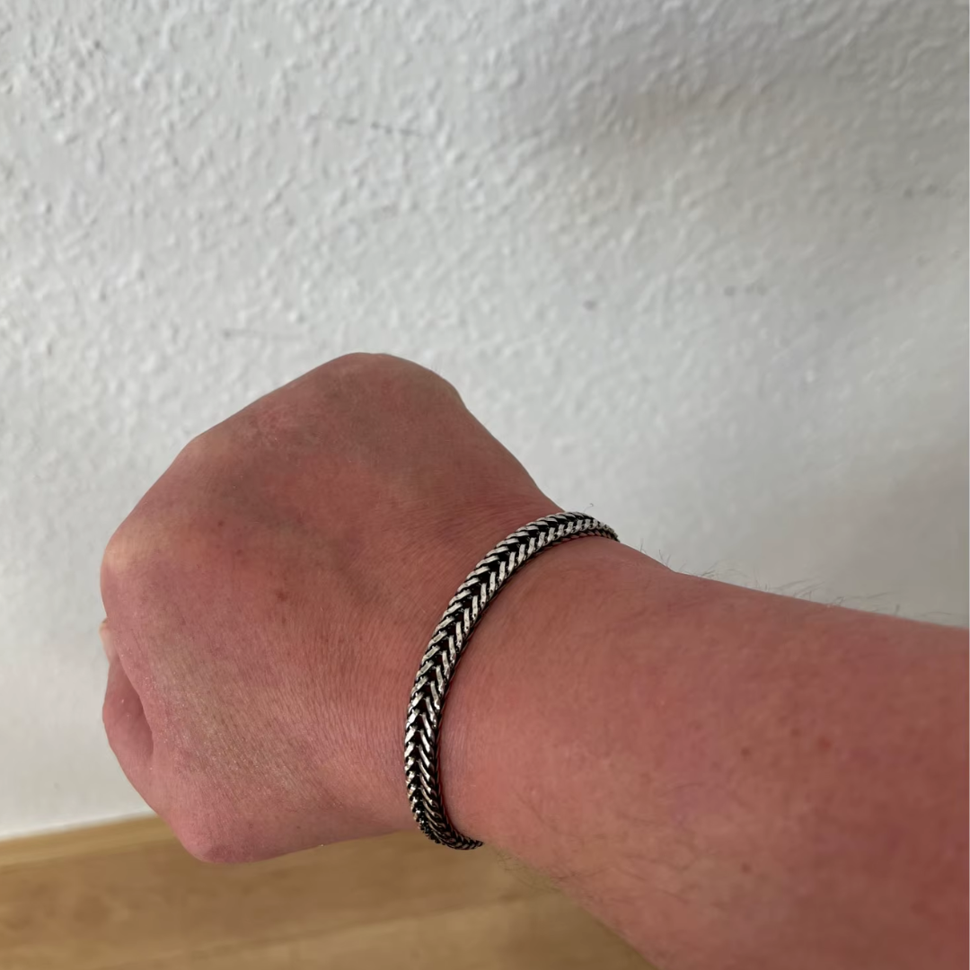 Swanery Men's 925 Sterling Silver Silver Braided Hexagon Bracelet  – Handmade Solid Silver Cuff Bracelet For Men
