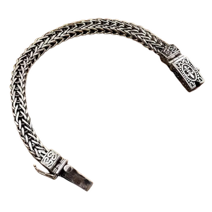 Swanery Men's 925 Sterling Silver Silver Braided Hexagon Bracelet  – Handmade Solid Silver Cuff Bracelet For Men