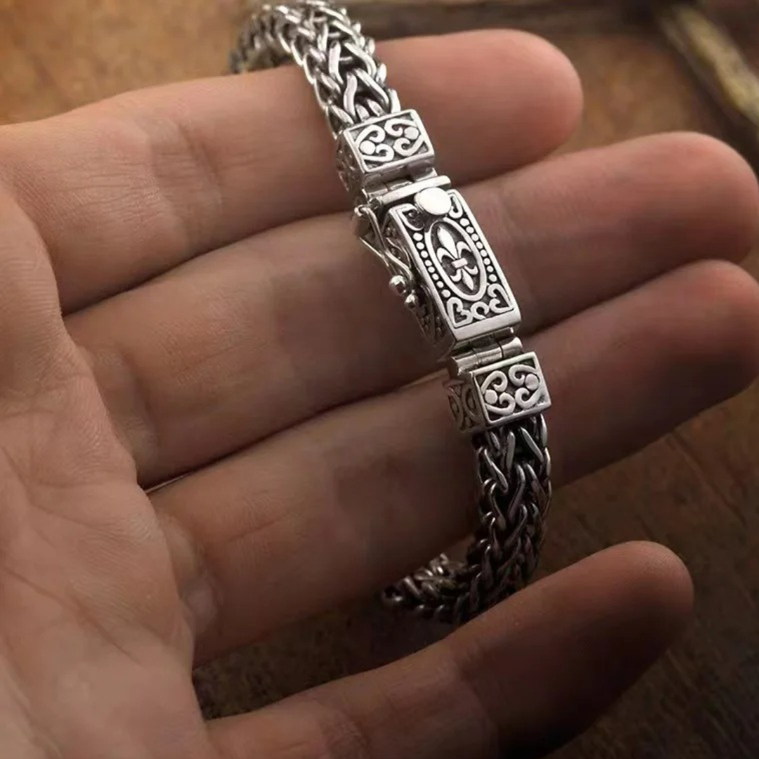 Swanery Men's 925 Sterling Silver Silver Braided Hexagon Bracelet  – Handmade Solid Silver Cuff Bracelet For Men