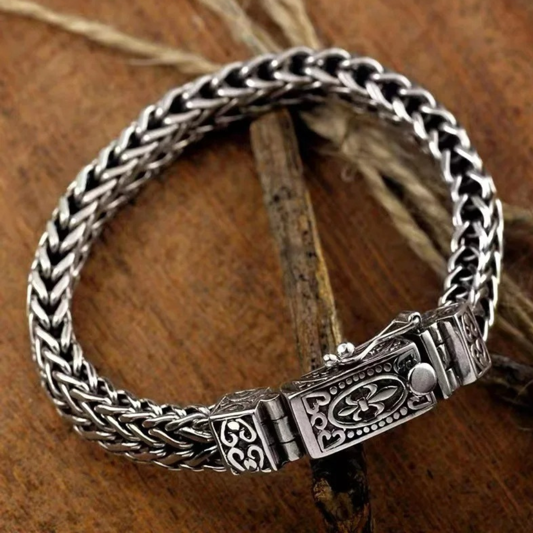 Swanery Men's 925 Sterling Silver Silver Braided Hexagon Bracelet  – Handmade Solid Silver Cuff Bracelet For Men