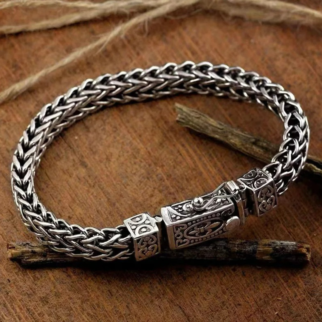 Swanery Men's 925 Sterling Silver Silver Braided Hexagon Bracelet  – Handmade Solid Silver Cuff Bracelet For Men