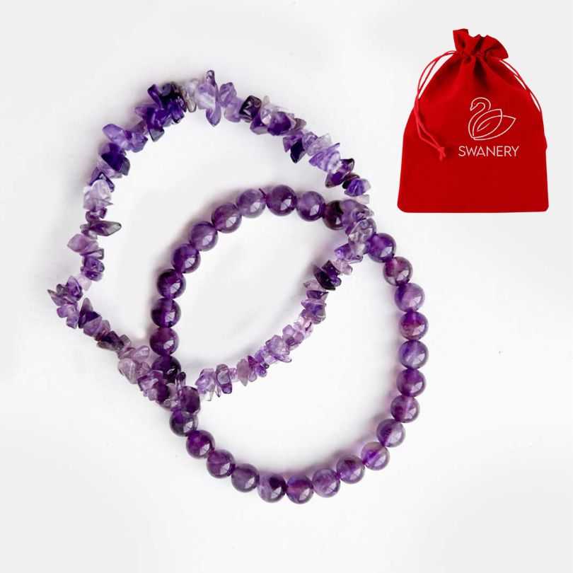 Amethyst Stackable Bracelet Set – 6mm Bead & Chip Bracelets