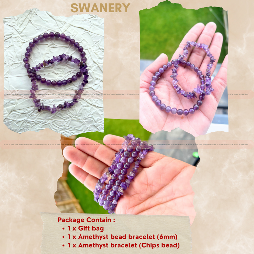 Amethyst Stackable Bracelet Set – 6mm Bead & Chip Bracelets