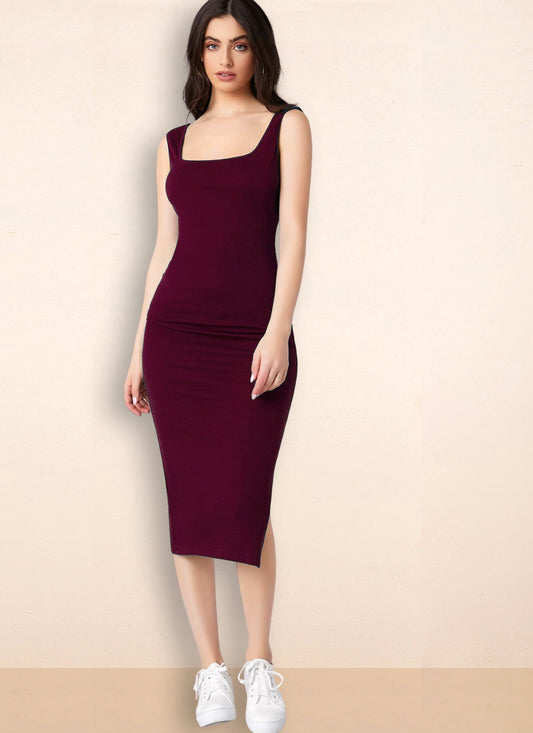 Women sleevless bodycon dress Darkest Red