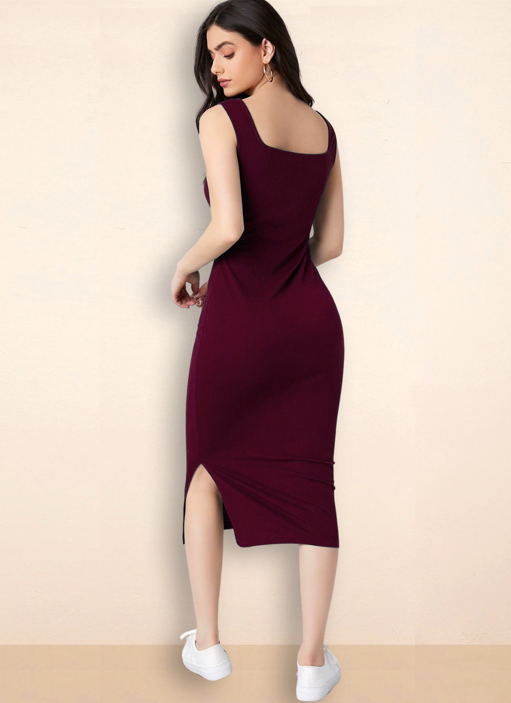 Women sleevless bodycon dress Darkest Red