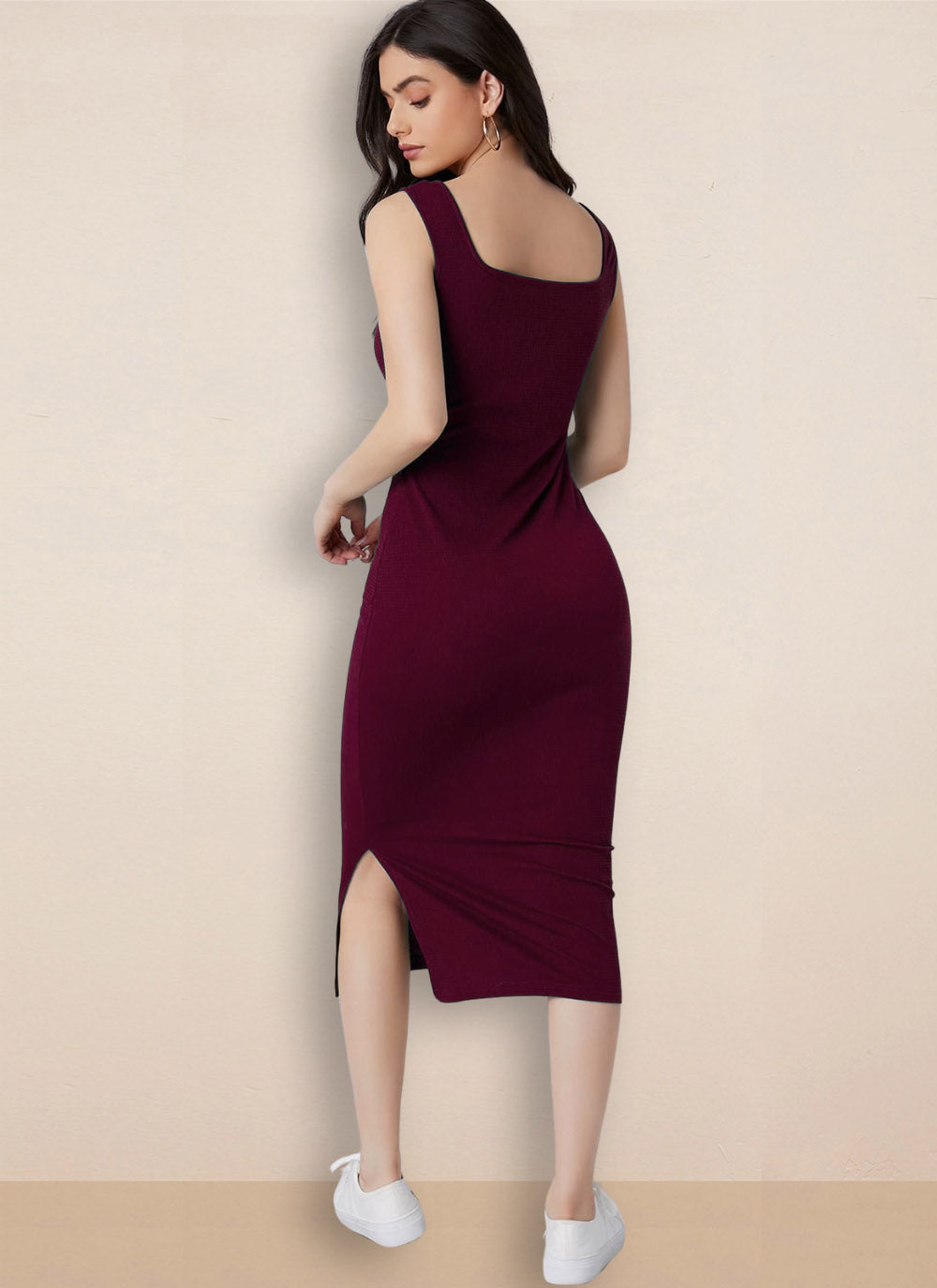Women sleevless bodycon dress Darkest Red