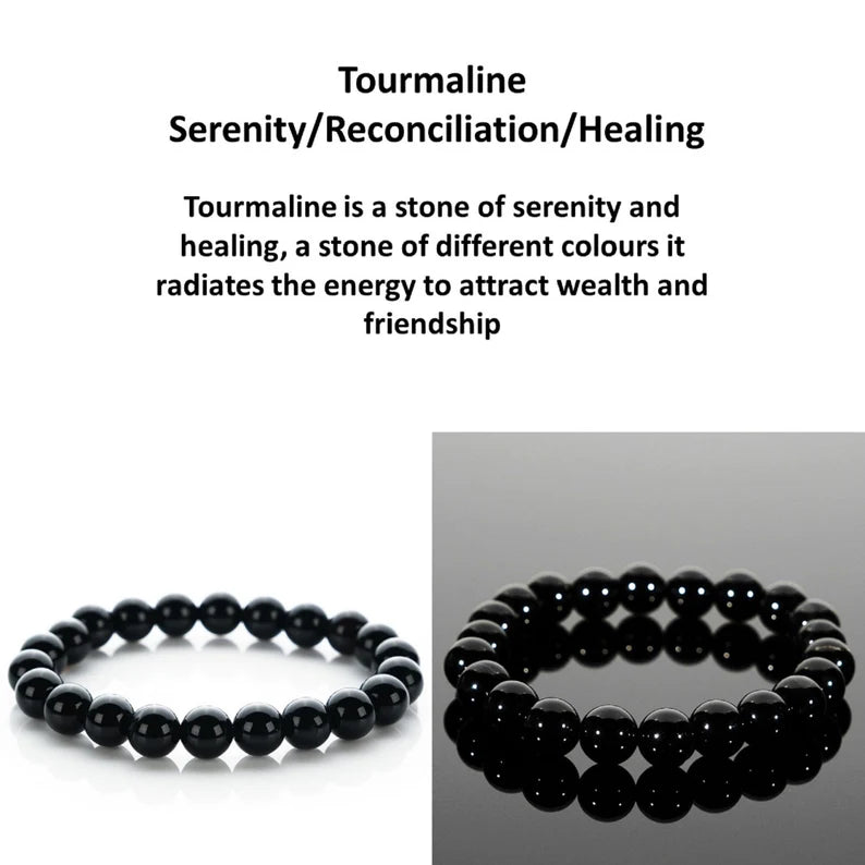 Black bracelet for Men Natural Black Tourmaline Bracelet - 8mm Beads, Stretch Elastic, Protective Healing Crystal Bracelet (8cm)