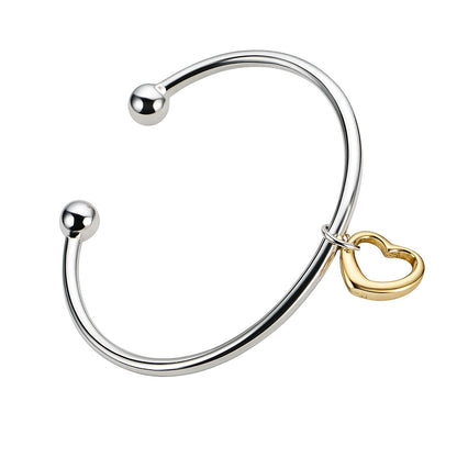 Swanery Sterling Silver Gold Heart Cuff Bangle Bracelet For Women | Gifts For Women