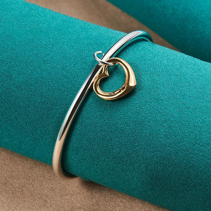 Swanery Sterling Silver Gold Heart Cuff Bangle Bracelet For Women | Gifts For Women
