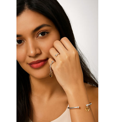 Swanery Sterling Silver Gold Heart Cuff Bangle Bracelet For Women | Gifts For Women