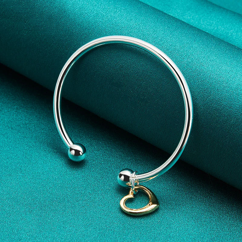 Swanery Sterling Silver Gold Heart Cuff Bangle Bracelet For Women | Gifts For Women