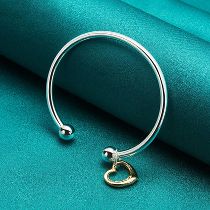 Swanery Sterling Silver Gold Heart Cuff Bangle Bracelet For Women | Gifts For Women